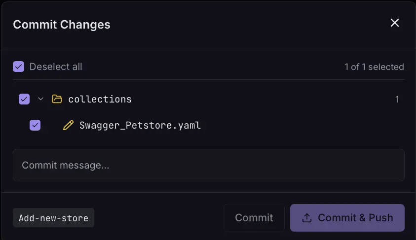 Git Sync panel in Istek showing YAML collection export and repository connection settings