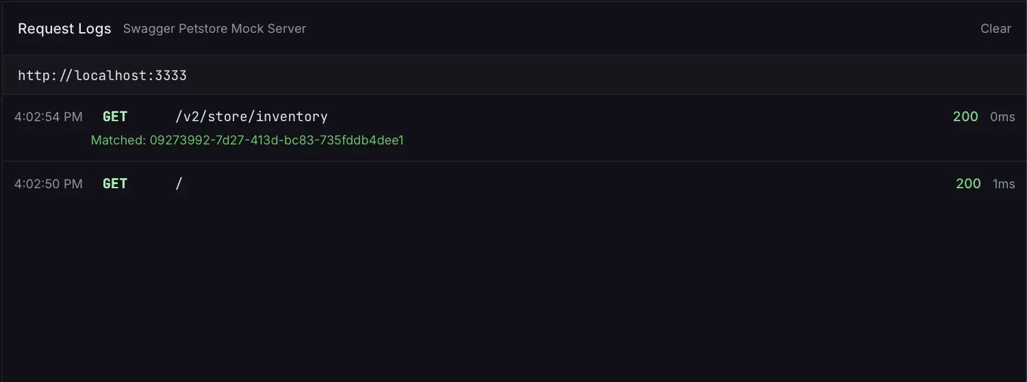Running mock server showing generated fake data responses and configurable response delays